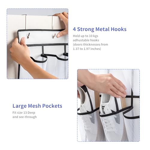 SAVERHO 35 Pockets Over the Door Shoe Organizer, Hanging Shoe Organizer for Door with 35 Mesh Pockets Large Capacity Shoe Hanging Storage Bag with 4 Metal Hooks (White-1Pack) - color: White-1pack of 35 pocket