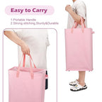 Odonata Slim Laundry Hamper Handles Collapsible Laundry Basket Thin Dirty Clothes Basket Narrow Laundry Bag Foldable Dirty Hamper 45L (Pink) - color: Pink