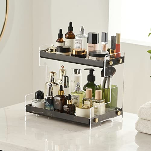 FFK Bathroom Organizer Countertop,2 Tier Bathroom Counter Organizer Kitchen Spice Rack Cosmetic Organizer,Countertop Storage Shelf for Bathroom, Kitchen, Living Room, Bedroom, Dressing Table - color: Black - Acrylic