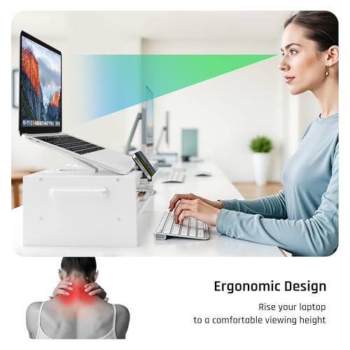 AFOOYO Adjustable Wood Laptop Stand, Ergonomic Height Angles Computer Holder Riser for Desk Compatible with Air, Pro, Dell, HP, Lenovo More 10-17.3" Laptops, White - color: White, size: Simple Design
