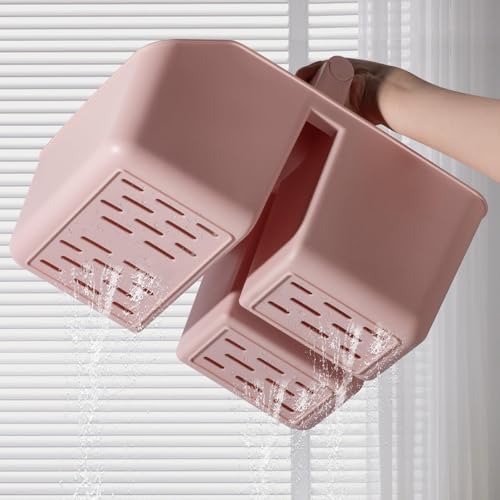 rejomiik Portable Shower Caddy Basket with Bamboo Handle, Plastic Cleaning Caddy Bathroom Organizer Tote for College Dorm Essentials, Bath Toy Storage, Pink - color: Pink