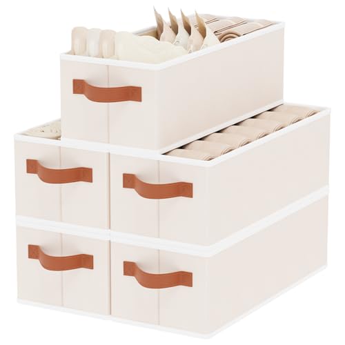 Storage Baskets, Foldable Storage Cubes, Collapsible Clothes Organizer Boxes with Double Handles for Shelves, Beige, 15 x 6 x 5 Inch, 5-Pack - color: Beige, size: 5-Pack