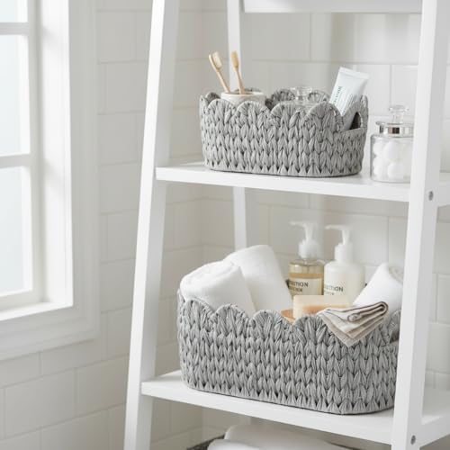 Coeusy Wicker Scalloped Basket Set of 2,Woven Storage Baskets for Shelves,Closet,Laundry,Gift,Towels,Books,Toys,Waterproof Cute Decor Basket for Organizing,Grey - color: Grey