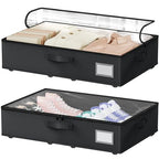 Dayacoco Underbed Storage with Wheels, 2 Pack Under Bed Storage Containers with Clear Lids No Assembly Required, 6.1 inch Rolling Under Bed Storage for Clothes, Shoes - size: 6.1 inch height-black