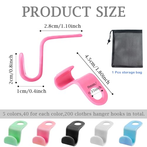 200 Pcs Hanger Hooks,Clothes Hanger Connector Hooks,Space Saving Hanger Hooks,Plastic Connectors Hooks for Clothes,Cascading Hanger Extenders for Closet Organizers,5 Colors