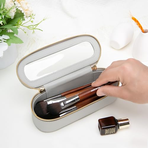 Aveniee Slim Clear Makeup Brush Bag, Small Cosmetic Brush Holder, Mini Toiletry Bag Travel Case for Women, Thin Make up Bags with Dual Zipper, Cute Travel Essentials Bag Organize - Grey - color: Grey, style: Graceful Slim