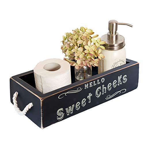 MAINEVENT Hello Sweet Cheeks Bathroom Decor Box, One Box with Design on 2 Sides Farmhouse Bathroom Decor Toilet Organizer - color: Black