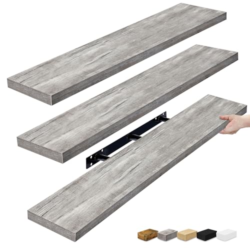 Sorbus Floating Shelves for Wall - 48 Inch Long Bathroom Shelves, Wall Decor for Bedroom, Kitchen, Living Room & Book Storage - Mounted Floating Shelf with Invisible Brackets (Gray, 3 Pack) - color: Grey, size: 48 Inch, style: 3 Pack
