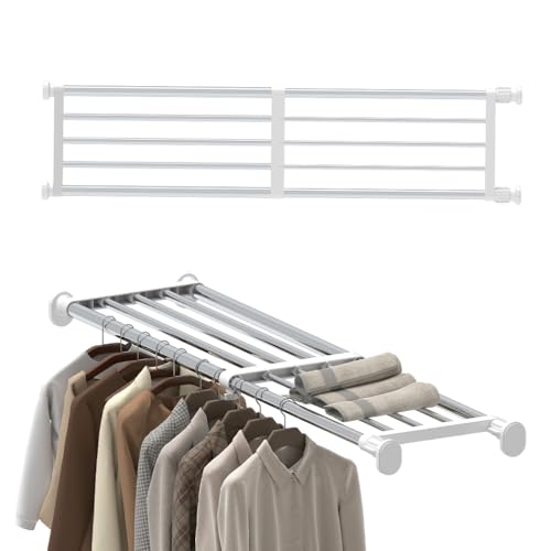 Hershii Tension Shelf Expandable Rod Closet System Heavy Duty Clothes Hanger Adjustable DIY Garage Bathroom Kitchen Storage Organizer Shoe Rack, Plant Stand, Bookshelf - color: Ivory, size: 39.76 - 60.03 inches