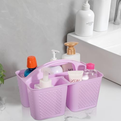 UUJOLY Plastic Portable Shower Caddy Basket Bucket, Cleaning Shower Basket with Handle Compartments Storage Basket Organizer for Bathroom Kitchen College Dorm Sink, Light Purple - color: Light Purple
