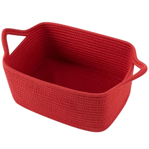 OIAHOMY Woven Basket, Gift Basket Empty with Gift Bags and Ribbons, Rope Baskets for Baby Showers, Storage Baskets with Handles for Nursery, Pet Toy Organizer - Red - color: Red, size: Medium: 13.5L*10W*6H