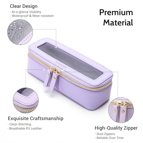 Aveniee Clear Makeup Brush Bag, Slim Brush Holder Cosmetic Case, Small Travel Toiletry Bag for Women, Thin Make up Bags with Dual Zipper, Cute Travel Essentials Srorage Bag.Lilac - color: Lilac, style: Slim Elegance