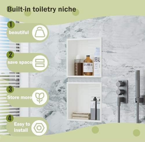 Stainless Steel Shower Niche 12"x12"，Shower Inserts Kit for Bathroom ， Recessed Shower Shelf Organizer for Storage Matte White （12"x12"） - color: White, size: 12 * 12 in