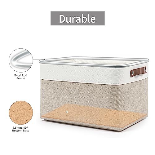 Bagnizer Storage Bins Large Fabric Storage Baskets for Shelves 3 Pack, Decorative Linen Closet Baskets with Handles for Organizing, Shelf, Clothes, Home, Office, 15x11x9.5Inches (Beige&White) - color: Beige / Off-White, size: Large -15"x11"x9.5"