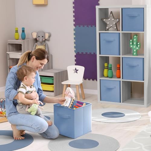 Sorbus Fabric Storage Cubes - 6 Foldable Storage Bins for Organizing Pantry, Cubbies, Toy Box - Clothes Storage & Closet Organizer - 13 Inch Collapsible Cube Baskets for Shelves with Handle - color: Pastel Blue, size: 13 Inch