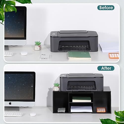 EMERIT Large Printer Stand, Adjustable Printer Table with Storage, 2-Tier Printer Riser Desktop Paper Organizer Shelf for Home Office,23'' x12.3'' x 8.7'' (Black) - color: Black, size: X-Large