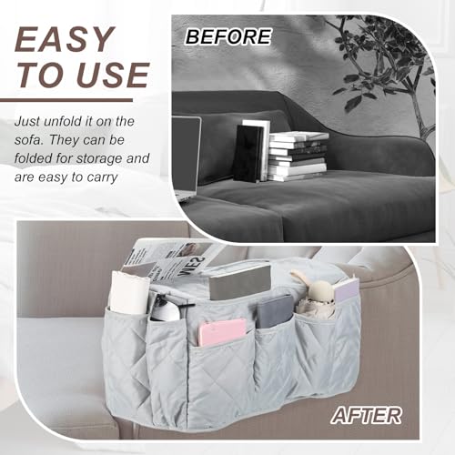 uxcell 2 Pcs Recliner Armchair Caddy, Couch Armrest Organizer with 14 Pockets for Bedside Sofa Remote Control Holder Magazine Phone Book Glasses (Gray, 20" x 7" x 9") - color: Gray