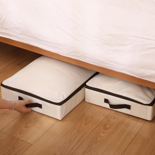 AMJ 3 Pack 4inch Underbed Storage Bins, Under Bed Storage Containers with Zippers for Blanket, Pillows, Comforters & Quilts, Beige - color: Beige, 3PCS
