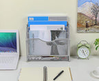 EasyPAG Mesh Desk Paper Organizer Wall Hanging File Holder with 3 Upright File Rack and Sliding Drawer,Silver - color: Silver