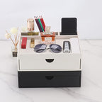 Leather Desk Organizer With Drawers, Home Cosmetics & Phone Remote Organizer, Drawer Plus Divider & Tray (white) - color: white