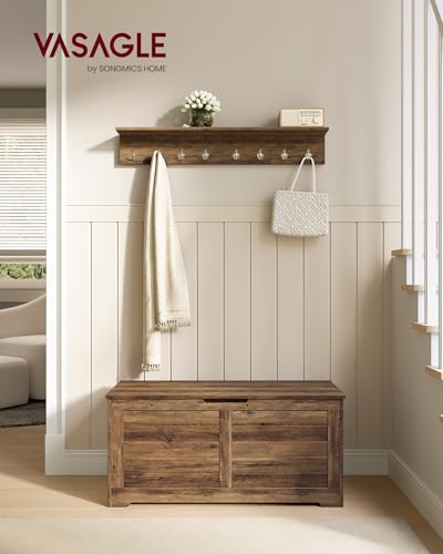 VASAGLE Storage Chest, Storage Bench with 2 Safety Hinges, Farmhouse Style, 15.7 x 39.4 x 18.3 Inches, for Entryway, Bedroom, Living Room, Honey Brown ULSB061K01 - color: Honey Brown, size: 39.4''W
