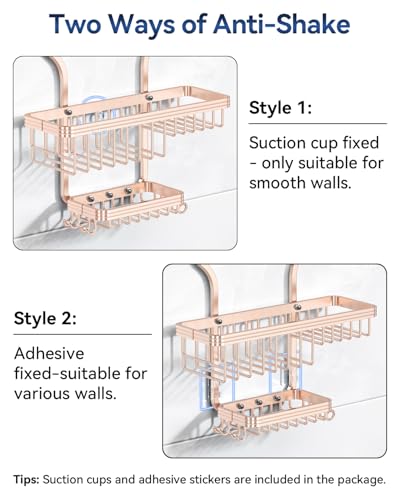 YASONIC Shower Caddy Hanging - Never Rust Shower Organizer - Aluminum over The shower head caddy with 10 Hooks for Razor/Sponge - Shower Rack with Soap Basket - Rose Gold - color: Rose Gold