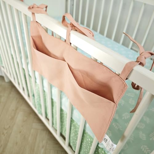 Baby Bedside Hanging Storage Bag - 2-Pocket Bedside Storage with High Capacity for Diapers & Essentials, Space-Saving Hanging Nursery Organizer 5 Colors Available (Pink) - color: Pink