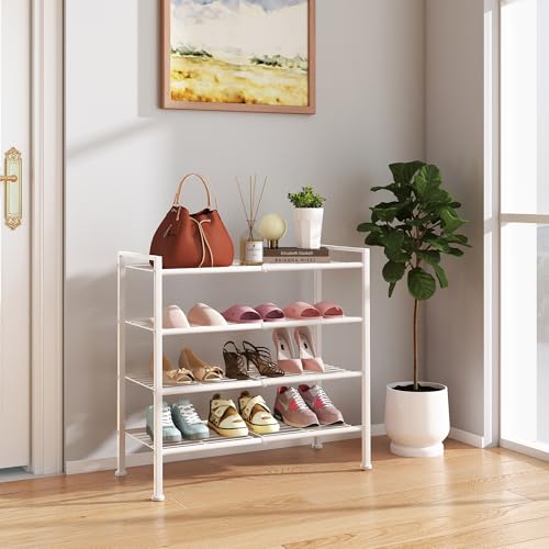 4-Tier Shoe Rack,Metal White Shoe Storage Organizer Shelf for Closet,Entryway,Hallway,Dorm (White, 4 Tier) - color: White, size: 4 Tier