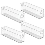 mDesign Plastic Bathroom Storage Container Bins w/ Handles - Closet, Cabinet, Vanity, Cupboard Shelf Organization, Hair Tools Accessory Organizer - Ligne Collection; Clear, 15.4x3.75x4.75 (Pack of 4) - size: 15.4 x 3.75 x 4.75 (Pack of 4)