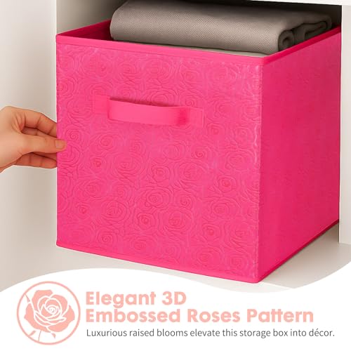 ShellKingdom Storage Bins, Foldable Fabric Storage Cubes with 3D Embossed Rose Pattern, Cloth Organizer Drawer For Closet And Toys, 10.5 X 10.5 X 11 inch, 2 Pack (Fuchsia) - color: Fuchsia