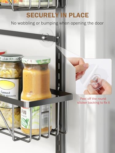 Delamu Adjustable Narrow Over the Door Pantry Organizer, 9-Tier Metal Pantry Organization and Storage for Kitchen, Hanging Spice Rack Seasoning Shelves, Cabinet Door Organizer for Easy Install, 12.5" - color: Black, size: 12.5"W 9-Tier