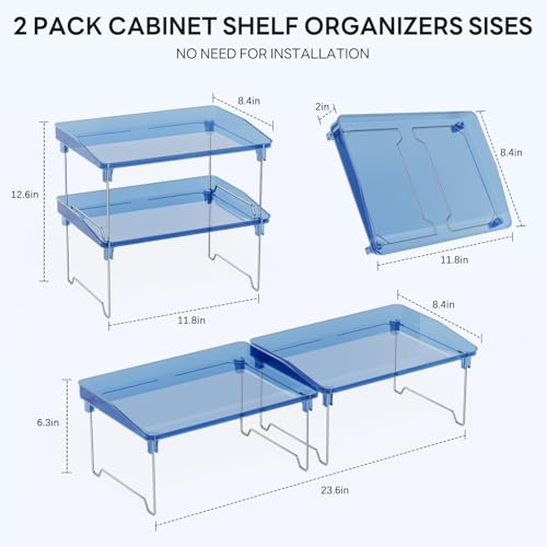 STARLATTA Acrylic Cabinet Organizer Shelf,4 Pcs Stackable Kitchen Counter Shelves,Spice Rack,Countertop Organizers,Clear Plastic Storage Organization for Makeup, Bathroom,Cupboard,Desk,Pantry - color: blue, size: 2 pack