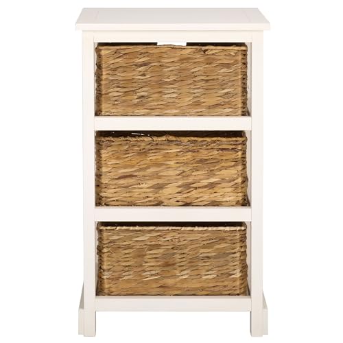 SAFAVIEH Home Collection – Halle Ivory 3-Drawer Basket Storage Side Table, Coastal Accent Design, Fully Assembled (AMH5738K) - color: Ivory