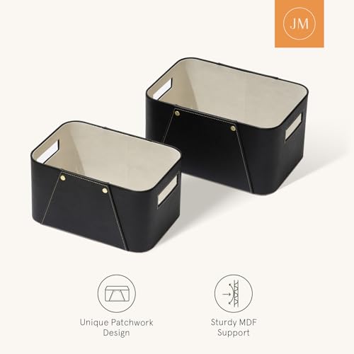 La Jolie Maison Storage Baskets for Organizing, 2 Pack, Luxury Vegan Leather Storage Cube Boxes for Closet Shelf Cabinet Bookcase, Carbon Black - color: Carbon Black