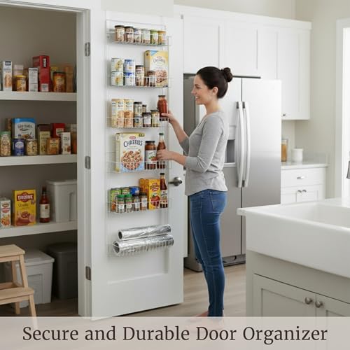 Over the Door Organizer - 6-Tier Adjustable Pantry Shelves and Rack for Kitchen Organization - Organization and Storage by Lavish Home (White) - style: 6-TIER ADJUSTABLE