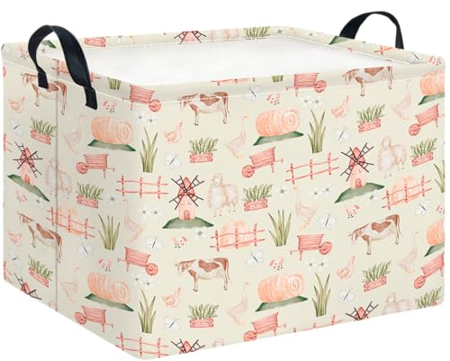 CLOCOR Rectangular Storage Basket,Collapsible Cute Pattern Storage Bin,Waterproof Books Box with Handles,Gift Basket(Farm) - color: Farm