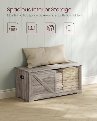 VASAGLE Storage Chest, Storage Trunk with 2 Safety Hinges, Storage Bench, Shoe Bench, Farmhouse Style, 15.7 x 39.4 x 18.1 Inches, for Entryway, Bedroom, Living Room, Heather Greige ULSB060K03 - color: Heather Greige, size: 39.4"W x 18.1"H, style: Farmhous