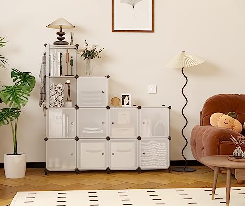 AWTATOS 12 Cube Storage Organizer with Doors, DIY Plastic Closet Shelf, Modular Bookshelf, Stackable Shelving Rack for Bedroom, Living Room, Translucent ULPZ011 - color: Translucent