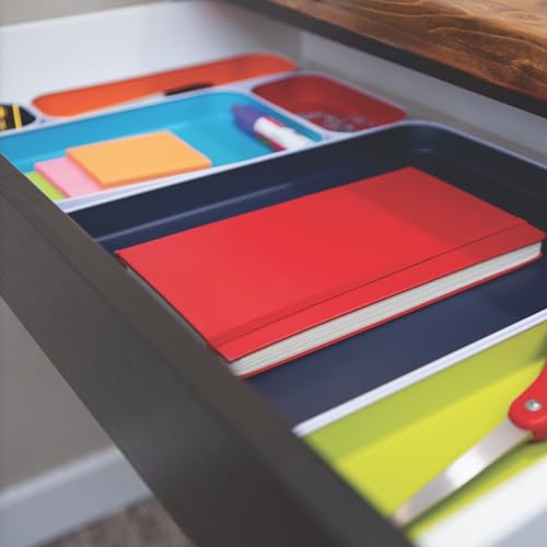 Three by Three Seattle 6 Piece Metal Organizer Tray Set for Storing Makeup, Stationery, Utensils, and More in Office Desk, Kitchen and Bathroom Drawers (1 Inch, Assorted Colors, Stripes) - color: Assorted Colors, Stripes, size: 6 Piece