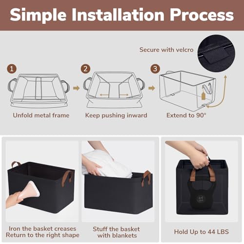 CHICVITA Storage Baskets for Shelves, Large Fabric Storage Bins with Metal Frame, Closet Storage Bins for Clothes Toy Organizer, 16 ¾" L x 11" W x 9 ¾" H, Black, 4-Pack - color: Black 4-Pack, size: 16 ¾" L x 11" W x 9 ¾" H