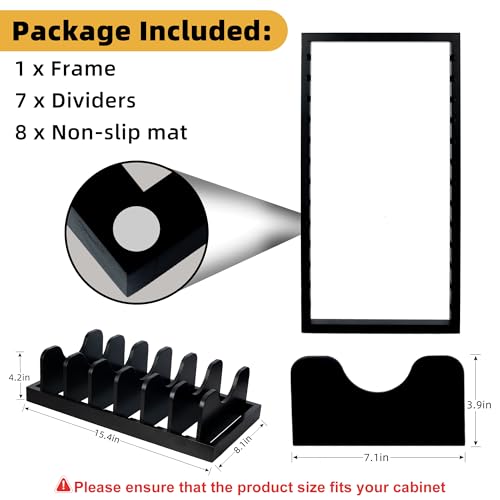 MinBoo Bamboo Pot Lid Organizer Pot Lid Holder, Pot and Pan Organizer Drawer Organizer for Pot Lids, Pans, Cutting Boards & Baking Sheets, Dinner Plates, Reusable Containers in Cabinet Storage,Black - color: Black