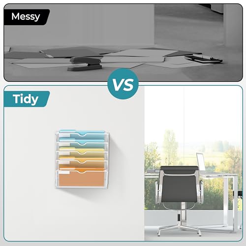 SUPEASY 5 Tier Wall File Organizer, Hanging Wall Mounted Mail Organizer with Label Slots, Metal Mesh File Holder Magazine Rack for Office, Home, School or Classroom, White - color: White, size: 5-Tier