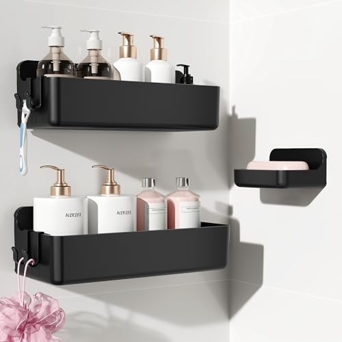 Nieifi Adhesive Wall Shelf, Shower Shelves, Shower Organizer for Bathroom Organization (Black, 3 pieces) - color: Black, size: 3 pieces