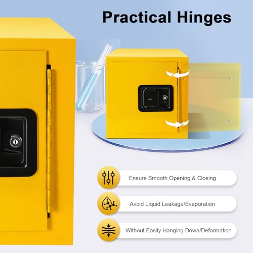 Hazardous Materials Storage Cabinet, 13"x13"x13" Industry Safety Cabinet, 2 Gallon Flammable Liquid Storage, Ultimate Safety Box Manual-Close Space Saver, Fireproof Cabinet