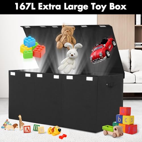 Extra Large Toy Box 167L, Sturdy Toy Storage Chest Organizer Bin Baskets with 2 Removable Divider for Boys, Girls, Kids, Nursery, Bedroom, Playroom, 35.5"x17" x17" (Linen Black) - color: Extra Extra Large Black