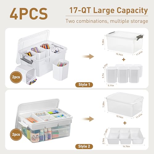 Citylife 17 QT Plastic Storage Bins Clear Storage Box with Lids Multipurpose Stackable Storage Containers for Organizing Tool, Craft, Crayon, 4 Packs - size: 4 Pack-17 QT-W
