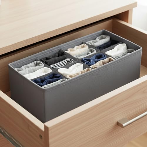 8 Grid Foldable Clothes Organizer Box,Wardrobe Storage Bin with PP Board Support,for Underwear, Socks, and T-Shirts,Grey - color: Grey, size: 8 Grid