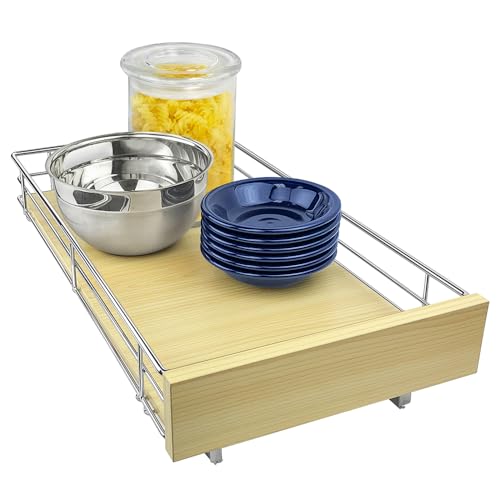 LYNK PROFESSIONAL® SELECT™ Slide Out Cabinet Organizer Pull Out Drawer, 11" x 21" Pull Out Cabinet Organizer – Pull Out Shelves for Kitchen Cabinets – Roll Out - Lifetime Ltd. Warranty, Wood Chrome - size: 11" W x 21" D - 1 Tier