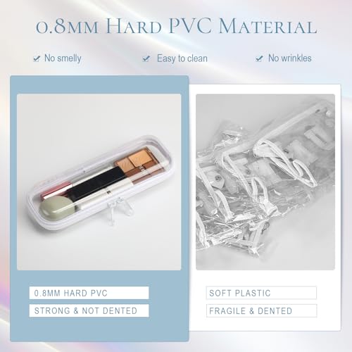 Sanwuta 6 Pcs Clear Hard Zipper Case Plastic Zipper Pouches Transparent Makeup Bag Pencil Case Pouches Toiletry Diaper Bag for Travel Toy Storage Organizer Bins(White,7.87 x 2.56 x 1.57 Inch) - color: White, size: 7.87 x 2.56 x 1.57 Inch