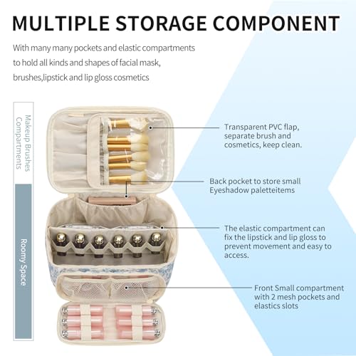 OCHEAL Makeup Bag, Multifunctional Make Up Bags Large Compact Makeup Bag Organizer Cosmetics Toiletry Brushes Storage Case for Women Girls Makeup Case with Handle Divider-Floar - color: 0020 Floral with front pocket, size: Medium